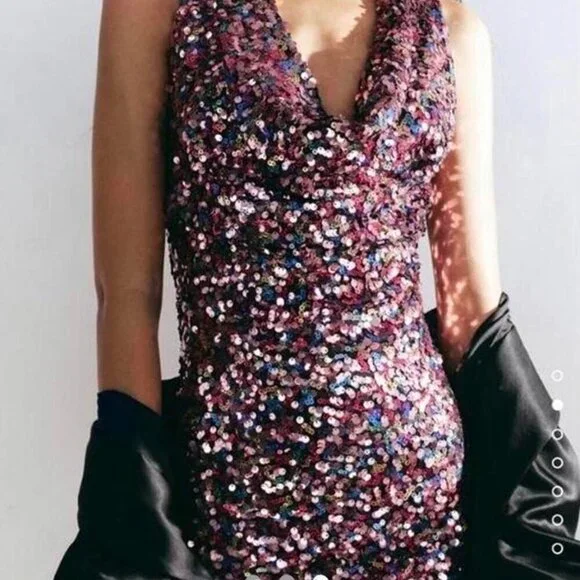 ZARA BLOGGER FAVORITE SHORT SEQUIN DRESS PINK Size M ZARA BLOGGER FAVORITE SHORT SEQUIN DRESS PINK Size M